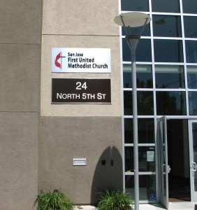 Building Letters On Brushed Aluminum Panel - San Jose First United Methodist Church