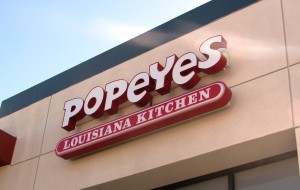 LED illuminated channel letters with tag line - Popeyes, San Jose